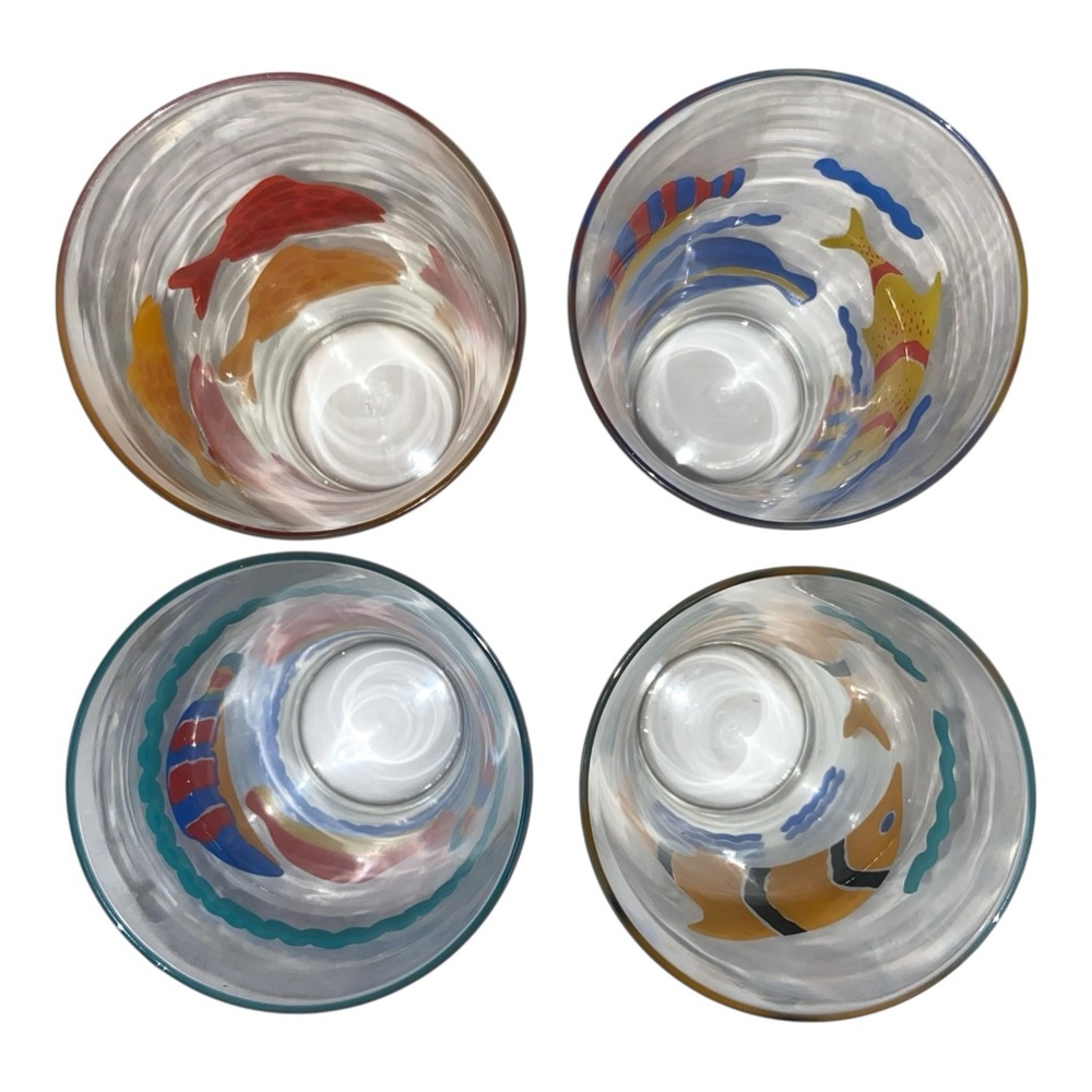 4 Vtg LIBBEY Fish Glasses Flared Rim Tumblers with Swizzle Sticks Tropical Decor - Picture 9 of 11